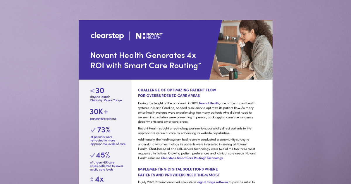 Novant Health Generates 4x ROI with Clearstep Smart Care Routing™