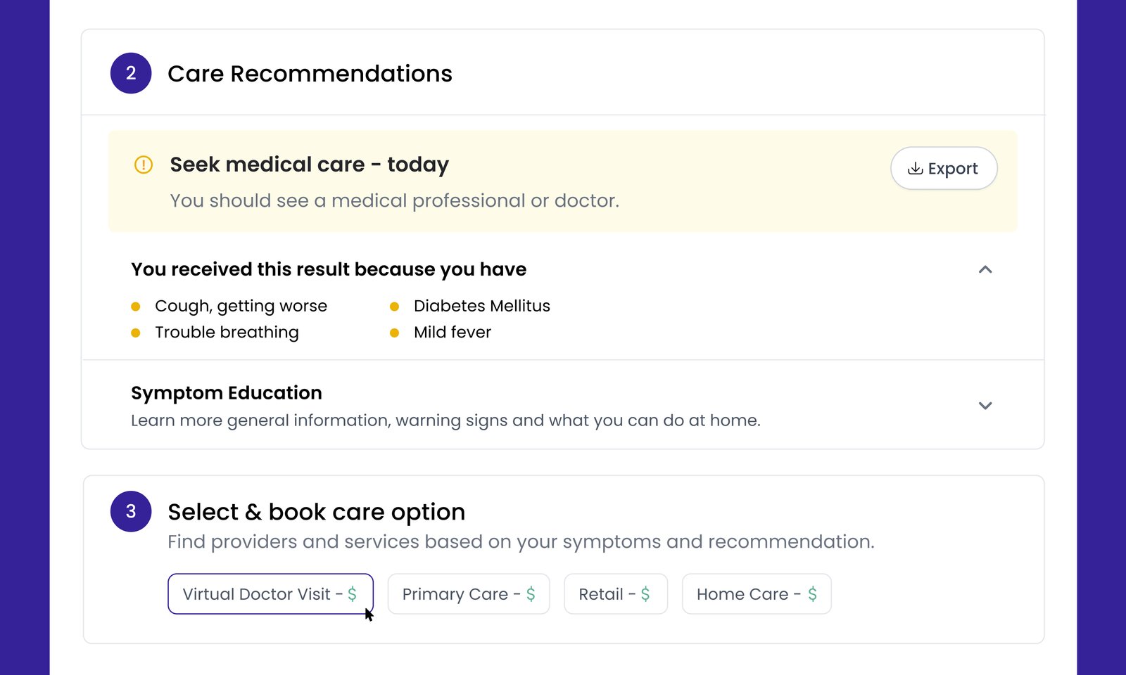 clearstep care recommendations